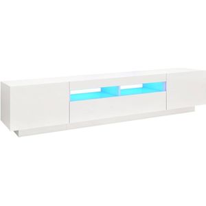 The Living Store TV-meubel - LED-verlichting - hoogglans wit - bewerkt hout - 200 x 35 x 40 cm - RGB LED-verlichting