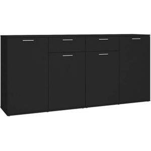 The Living Store Dressoir - 4 deuren en 2 lades - 160 x 36 x 75 cm - zwart hout