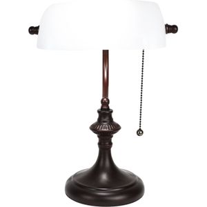 HAES DECO - Bankierslamp Tafellamp Wit 26x16x38 cm Fitting E27 / Lamp max 1x40W