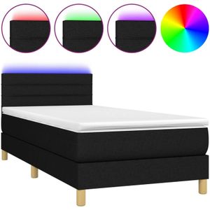 The Living Store Boxspring Bed - zwart - 203 x 100 x 78/88 cm - verstelbaar hoofdbord - LED-verlichting - pocketvering