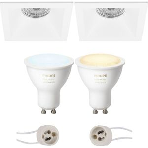 Pragmi Pollon Pro - Inbouw Vierkant - Mat Wit - Verdiept - 82mm - Philips Hue - LED Spot Set GU10 - White Ambiance -