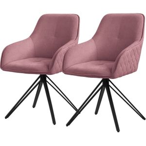 ML-Design eetkamerstoelen draaibaar set van 2 textiel geweven stof oud roze, woonkamerstoel met armleuning/rugleuning,