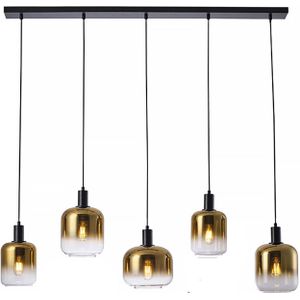 Freelight Hanglamp Vario 5 lichts L120 cm goud glas zwart