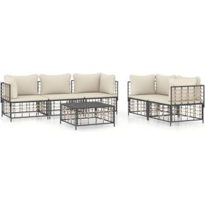 vidaXL 6-delige Loungeset met kussens poly rattan antracietkleurig