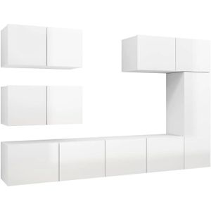 The Living Store TV-meubelset TV-kasten - spaanplaat - hangend - opbergruimte - eenvoudig te reinigen - hoogglans wit -