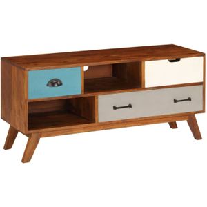 The Living Store Retro TV-kast - Massief acaciahout - 110 x 35 x 50 cm - Donkere honingafwerking
