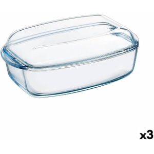 Serveerschaal Pyrex Classic Met deksel 4,5 L 38 x 22 x 11 cm Transparant Glas (3 Stuks)