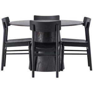 Lanzo eethoek tafel mokka en 4 Montros stoelen zwart.