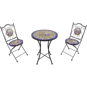 AXI Amélie 3-delige Mozaïek Bistroset Blauw/geel Bistro Set met tafel & 2 stoelen