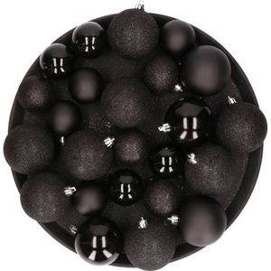 Kerstversiering set kerstballen zwart 6 - 8 - 10 cm - pakket van 56x stuks - Kerstbal