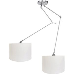 Ylumen Hanglamp Knik 2 lichts met witte kappen Ø 40 cm mat chroom