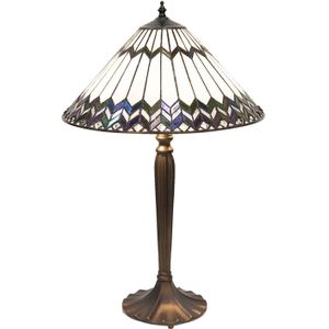 HAES DECO - Tiffany Tafellamp Wit, Bruin Ø 40x62 cm Fitting E27 / Lamp max 2x60W