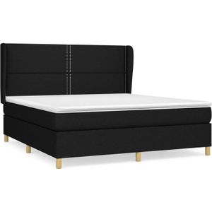The Living Store Boxspringbed - Comfort - Bed - 180x200 cm - Zwarte stof - Hoogte verstelbaar hoofdbord - Pocketvering