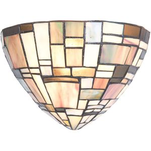 HAES DECO - Wandlamp Tiffany Bruin, Beige 30x16x18 cm E14/max 1x40W