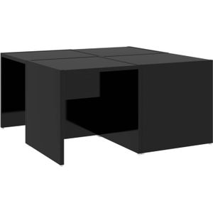 The Living Store Salontafelset - Hoogglans zwart - Spaanplaat - 66 x 66 x 33 cm - Set van 4