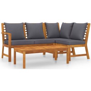 The Living Store Loungeset - Massief acaciahout - Donkergrijs - 4-delig - 114.5 x 60.5 x 81 cm