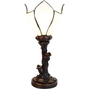 LumiLamp Tiffany Tafellamp 32 cm Wit Bruin Glas Tiffany Bureaulamp Wit Tiffany Bureaulamp