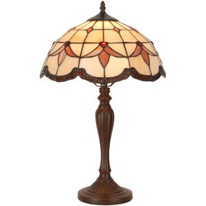 LumiLamp Tiffany Tafellamp Ø 35x53 cm Beige Glas Tiffany Bureaulamp Beige Tiffany Bureaulamp