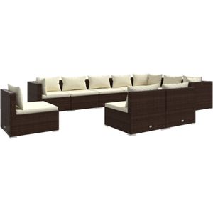 The Living Store Loungeset Poly Rattan - Bruin - Modulair Design - Waterbestendig - Comfortabele Kussens