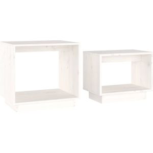 The Living Store salontafelset - massief grenenhout - wit - 50 x 40 x 47 cm and 40 x 25 x 32 cm - multifunctioneel