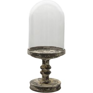 HAES DECO - Decoratieve glazen stolp met vintage voet, diameter 21 cm en hoogte 49 cm - ST6GL3011LHS