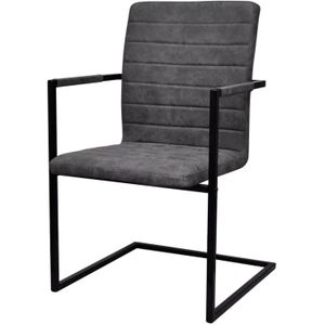 The Living Store Zwevende Eetkamerstoelen - Grijs - 53 x 61 x 88.2 cm - PU-leren bekleding en stalen frame