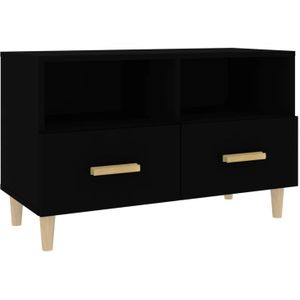The Living Store TV-meubel - Klassiek zwart - 80 x 36 x 50 cm - Bewerkt hout en eucalyptushout