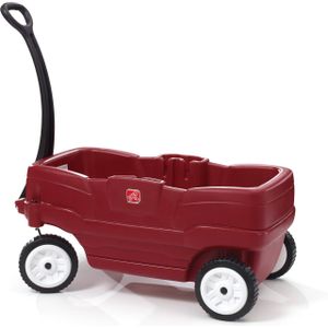 Step2 Neighborhood Wagon bolderwagen met 2 zitjes met gordels Kunststof bolderkar in rood met duwstang