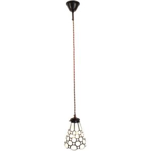 LumiLamp Hanglamp Tiffany Ø 15x115 cm Wit Bruin Glas Metaal Hanglamp Eettafel