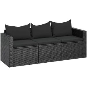 The Living Store Tuinbank - 176x64x60.5 cm - PE Rattan - Zwart - Inclusief kussens