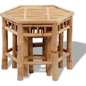 The Living Store Bamboe Krukjes Set - Zeshoekig - Hoogwaardig - Stabiel - Weerbestendig - Geschikt voor Binnen en