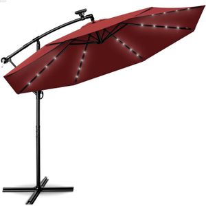 Tillvex - Parasol LED Solar Ø 3m, Rood vrijdragende parasol balkon tuinparasol slinger aluminium