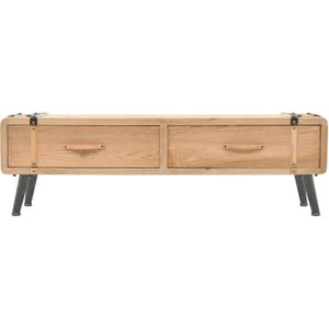 The Living Store Retro TV-meubel - Vurenhout - 120 x 33 x 35 cm - 2 lades - Eenvoudig te monteren