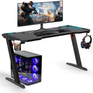 Avalo Gaming Bureau - 140x60x73 CM - Game Desk Met LED Verlichting - Tafel - Zwart