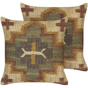 PULICAT - Sierkussen set van 2 - Multicolor - 45 x 45 cm - Jute