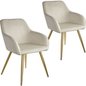 tectake - set van 2 stoelen Marilyn fluweellook - creme/goud - 404901