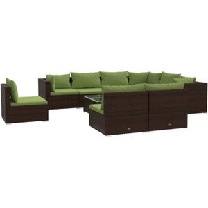 The Living Store Loungeset Poly Rattan - Bruin - Modulair Design - Waterbestendig - Comfortabele kussens