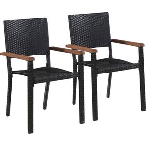 The Living Store Tuinset - Acaciahouten tafel 88x88x74 cm - Bruin/zwarte PE rattan stoelen