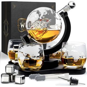 Whisiskey Whiskey Karaf - Wereldbol - Luxe Whisky Karaf Set - 0,9 L - Decanteer Karaf - Incl. Accessoires