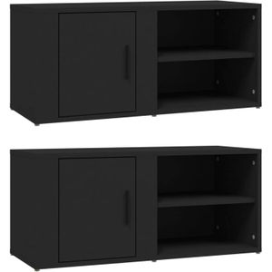 The Living Store Mediatv-meubels - bewerkt hout - 80x31.5x36 cm - zwart (set van 2)
