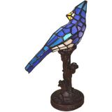 HAES DECO - Tiffany Tafellamp Vogel Blauw 15x12x33 cm Fitting E14 / Lamp max 1x25W