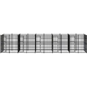 The Living Store Hondenkennel - Standaard - Gepoedercoat staal - 960x192x200 cm - Zwart