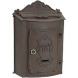 HAES DECO - Brievenbus vintage bruin metaal met ornamenten en tekst ""POST"" - met slot, formaat 27x11x37 cm