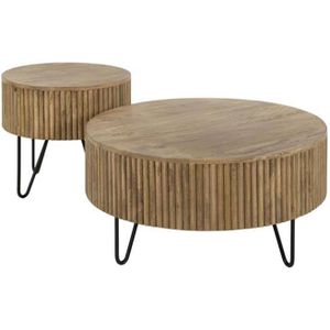 Hoyz Collection - Salontafel Wave Rond - Massief Mango Zandkleur - Set van 2