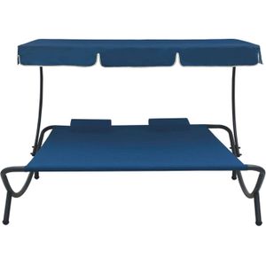 The Living Store Loungebed - Oxford - Blauw - 200x173x135 cm - Inclusief 2 kussens en luifel