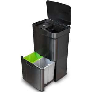 Goliving Sensor Prullenbak 64 Liter – Afvalemmer keuken - Afvalbak afvalscheiding – RVS – 40+2x12+8L - Zwart