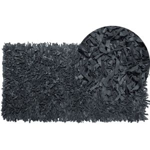 MUT - Shaggy vloerkleed - Zwart - 80 x 150 cm - Leer