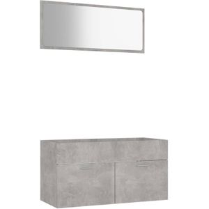 The Living Store Badkamermeubelset - betongrijs - spaanplaat - 90 x 38.5 x 46 cm - met spiegel - 1 vak - 2 deuren -