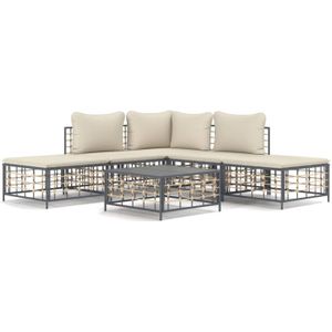 VidaXL Loungeset 6-delig met Kussens - Poly Rattan Antracietkleurig