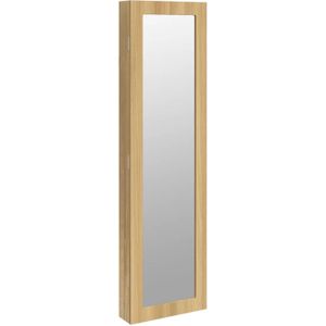 The Living Store Sieradenkast met spiegel - Bewerkt hout - 30x8.5x106 cm - Afsluitbaar